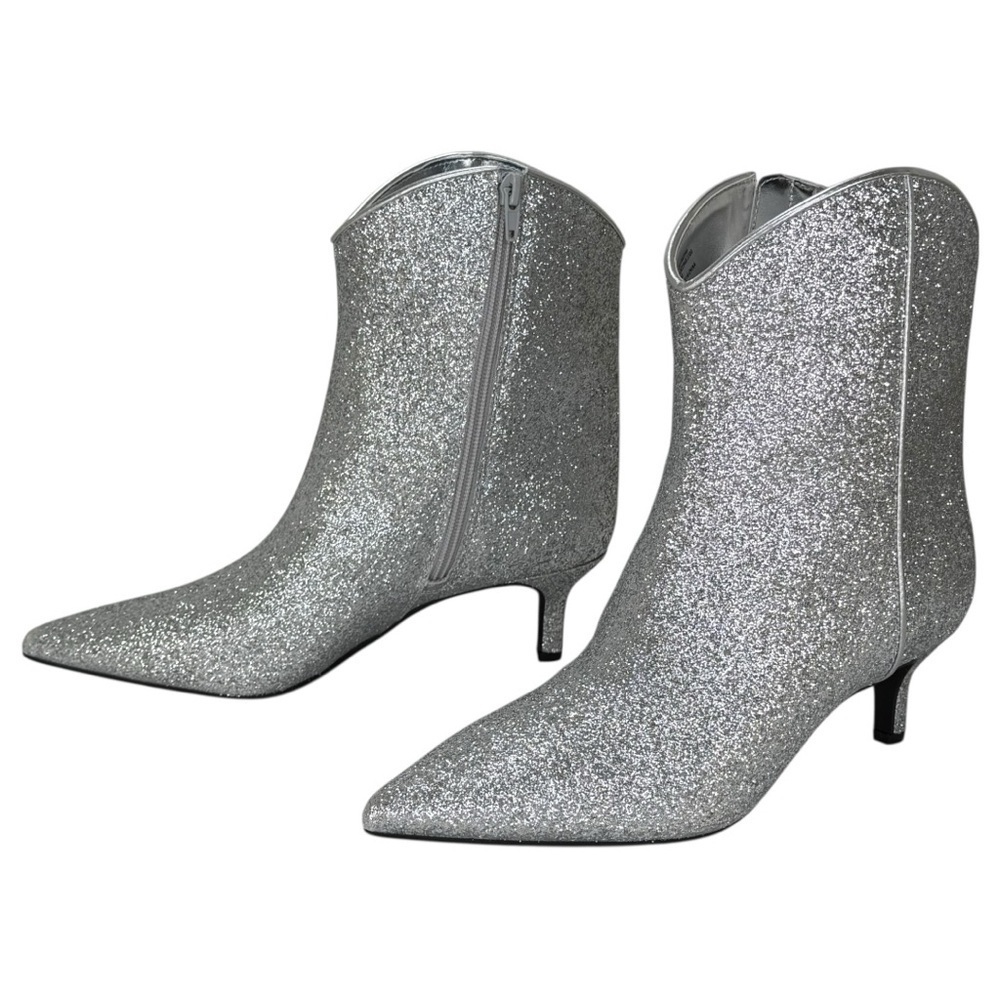 ON 34th Aatira Tulip Silver Glitter Womens Booties Size 8M - Picture 8 of 12